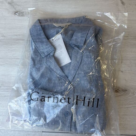 Garnet Hill Short-Sleeve Linen Button-Front Shirt BLUE size 18 NWT in packaging - Picture 7 of 8